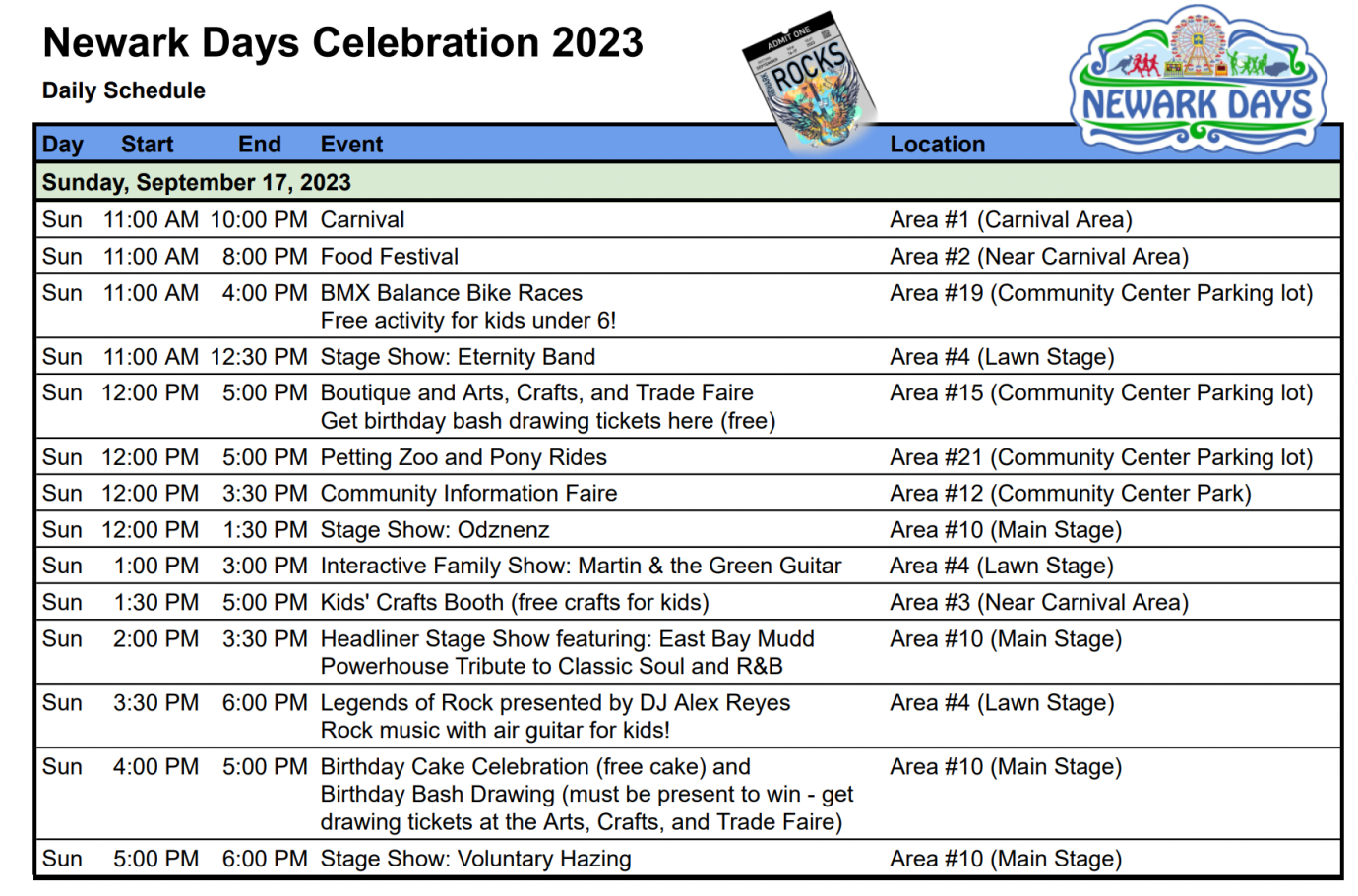 Newark Days Celebration Schedule